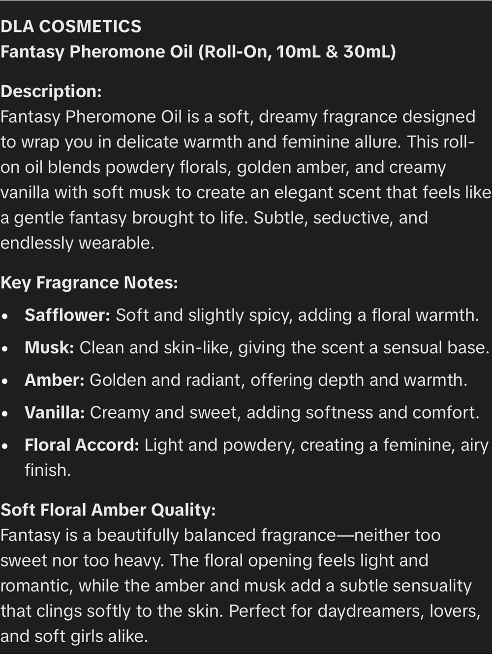 DLA Cosmetics Fantasy Pheromone Roll-On Body Oil